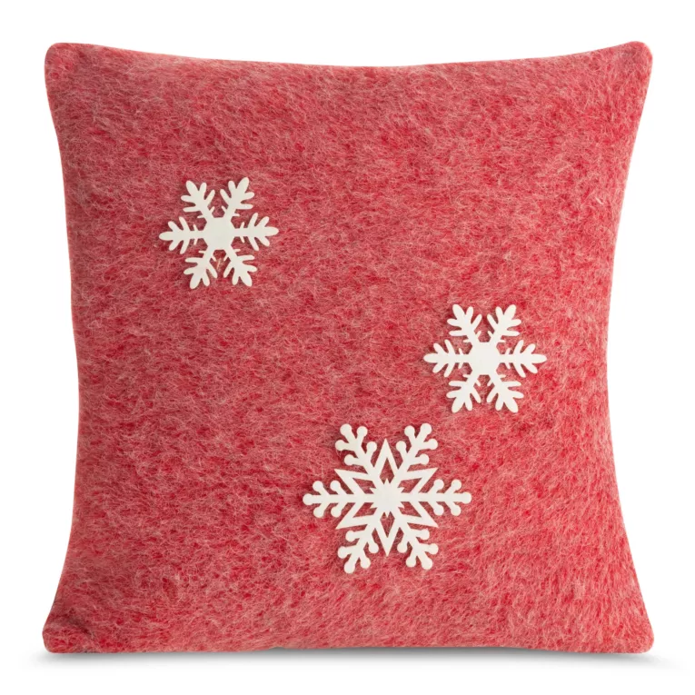 Poszewka na poduszkę 40x40 cm świąteczna z filcu zdobiona aplikacją w śnieżynki czerwono, biała Eurofirany