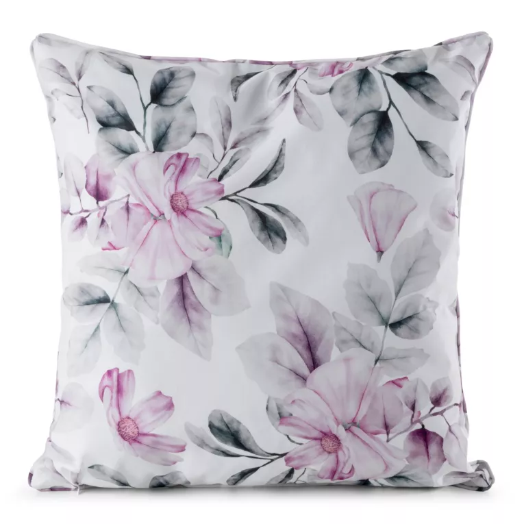Poszewka na poduszkę 45x45 cm z tkaniny wodoodpornej na taras oraz balkon zdobiona nadrukiem subtelnych kwiatów biało, różowa GARDEN Eurofirany