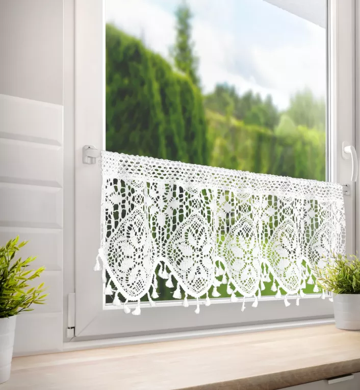 Zazdrostka biała ażurowa w stylu eko 150x30 cm tunel MOLY Eurofirany