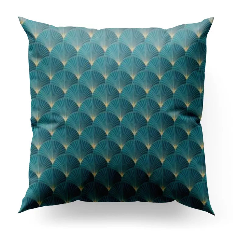Poszewka szyta turkusowo złota z tkaniny o naturalnym splocie z wzorem w stylu art deco