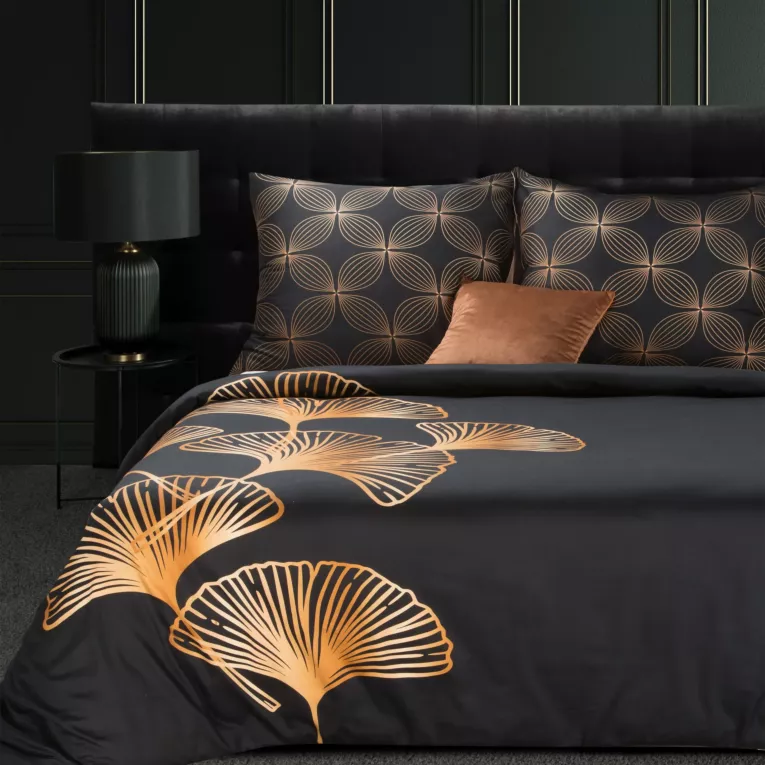 Pościel 160x200 cm z makosatyny bawełnianej kolor czarny, złoty z fantazyjnym wzorem VICTORIA 10 Limited Collection Eurofirany