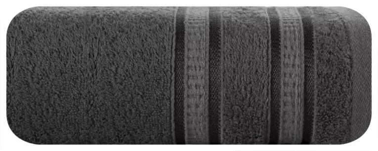 Ręcznik kąpielowy 50x90 cm bambusowy kolor grafitowy zdobiony bordiurą w pasy 500 g/m2 MILA Eurofirany