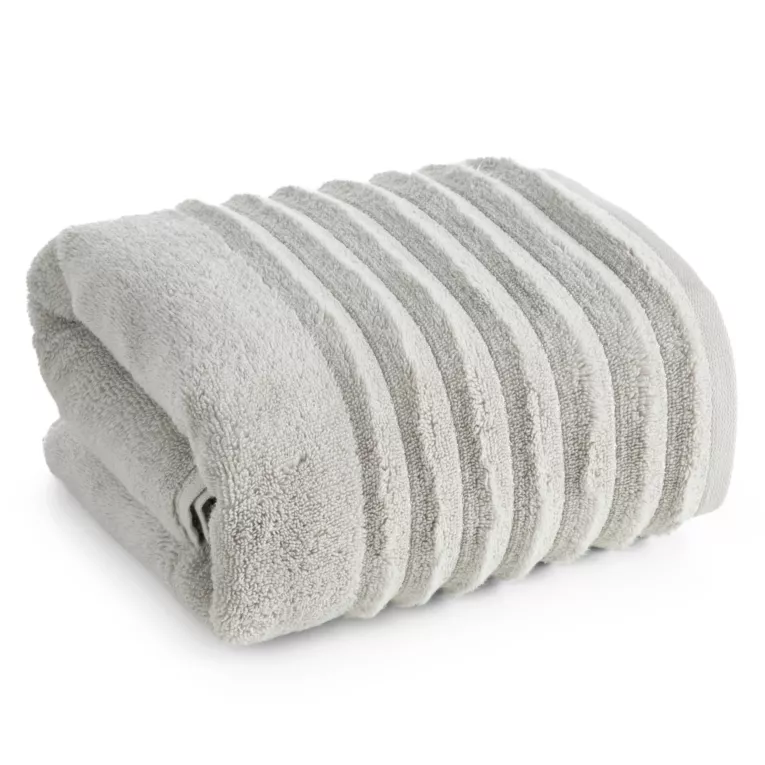 Ręcznik kąpielowy 70x140 cm kolor srebrny zdobiony pasami z błyszczącej nici 500 g/m2 LUNARI Eurofirany