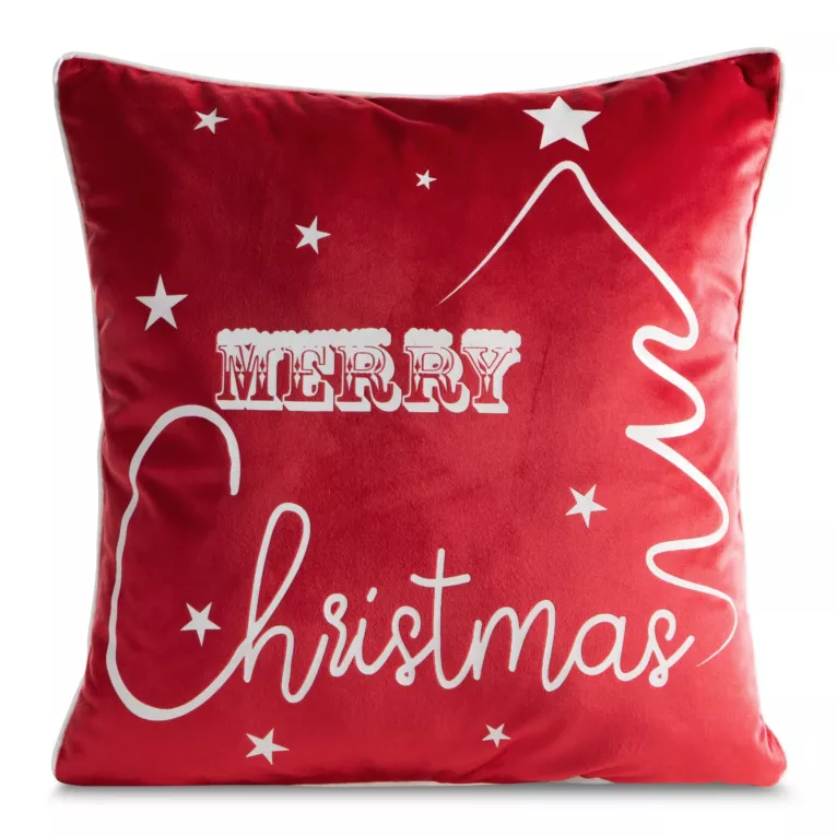 Poszewka na poduszkę 45x45 cm welwetowa zdobiona nadrukiem świątecznym czerwono, biała RUBI Eurofirany