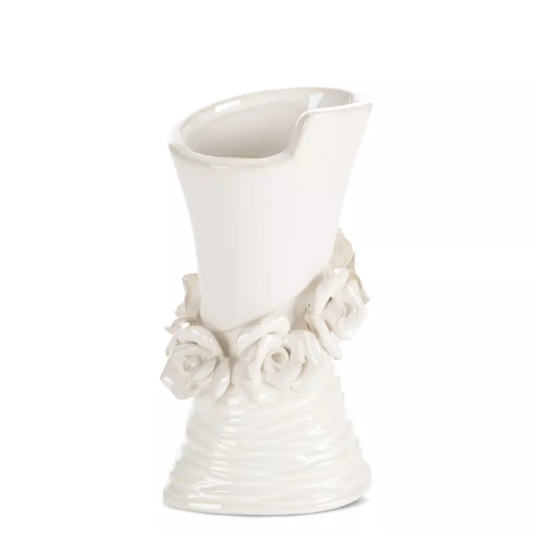 Wazon dekoracyjny kremowy zdobiony kwiatami 3D 10x8x19 cm ELIANA Eurofirany