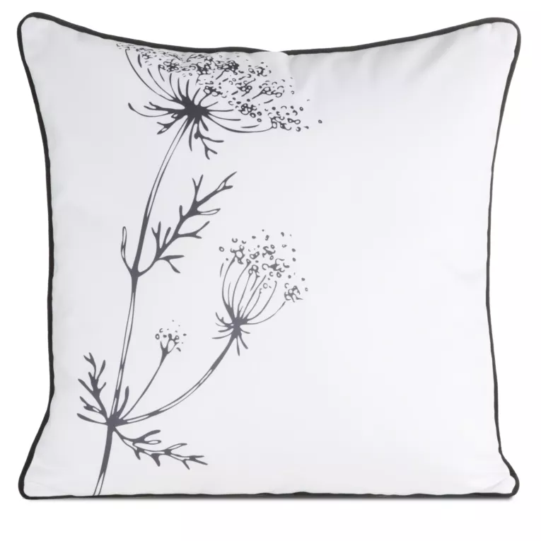 Poszewka na poduszkę dwustronna 60x60 cm welwetowa z motywem roślinnym z wypustką na brzegach biało, beżowa AGNES EUROFIRANY PREMIUM