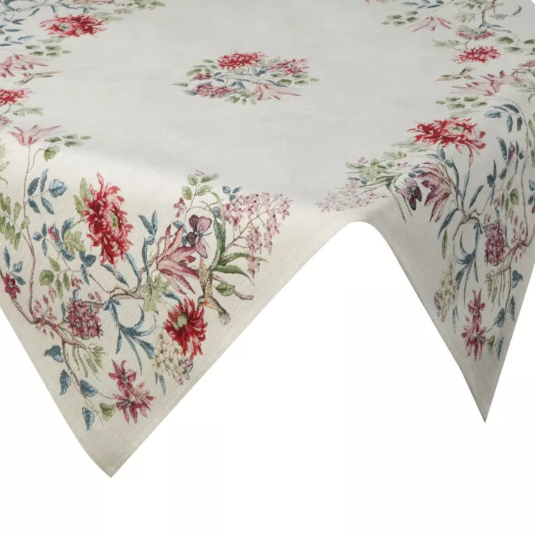 Obrus naturalno, czerwony 100x100 cm gobelinowy z motywem kwiatowym