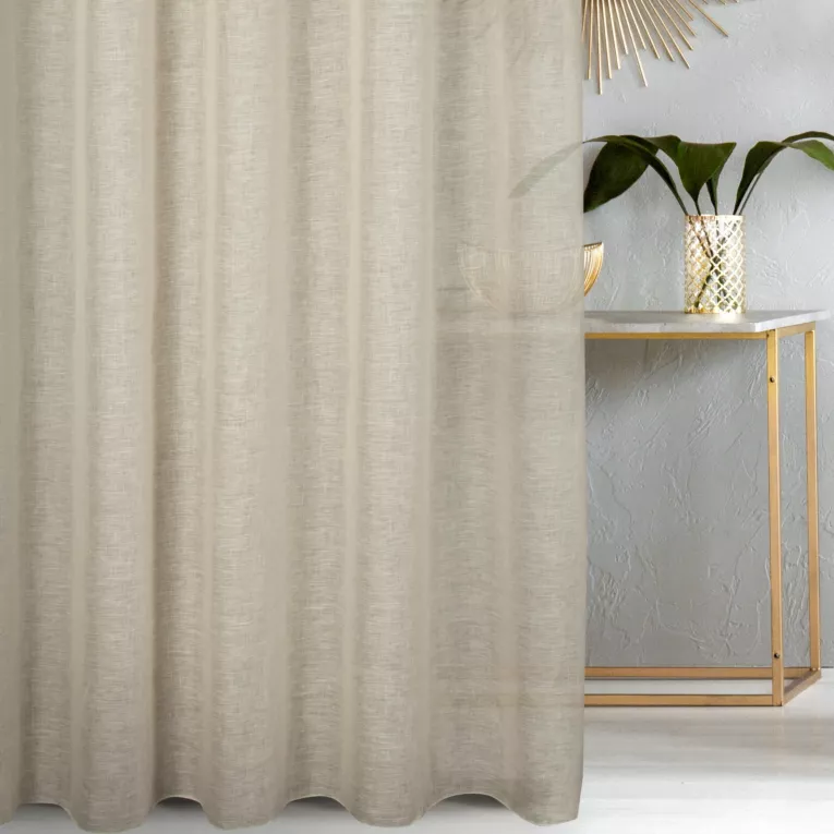 Firana szyta na taśmie fala beżowa wykonana z naturalnej lnianej tkaniny, matowa, wykończona obciążnikiem