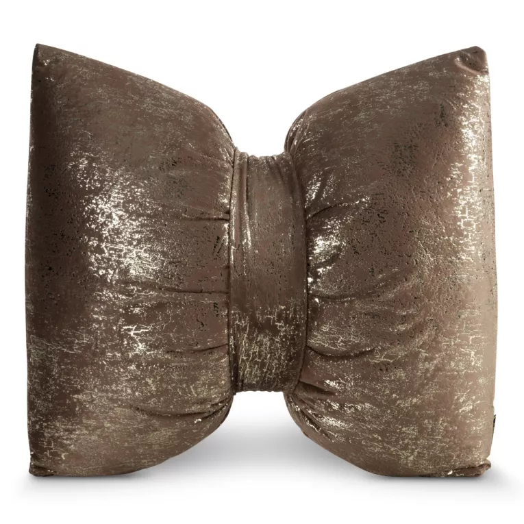 Poduszka 45x55 cm welwetowa kolor brązowy w kształcie kokardy z przecieranym lśniącym nadrukiem KODARDA 1 Eurofirany