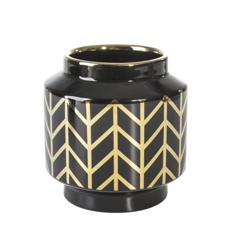Wazon dekoracyjny EMERA czarny ze złotym wzorem geometrycznym Eurofirany
