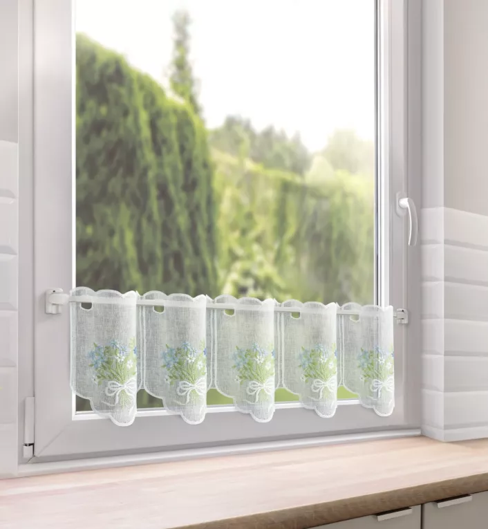 Tkanina firanowa zazdrostka z etaminy zdobiona haftem lawendy Eurofirany