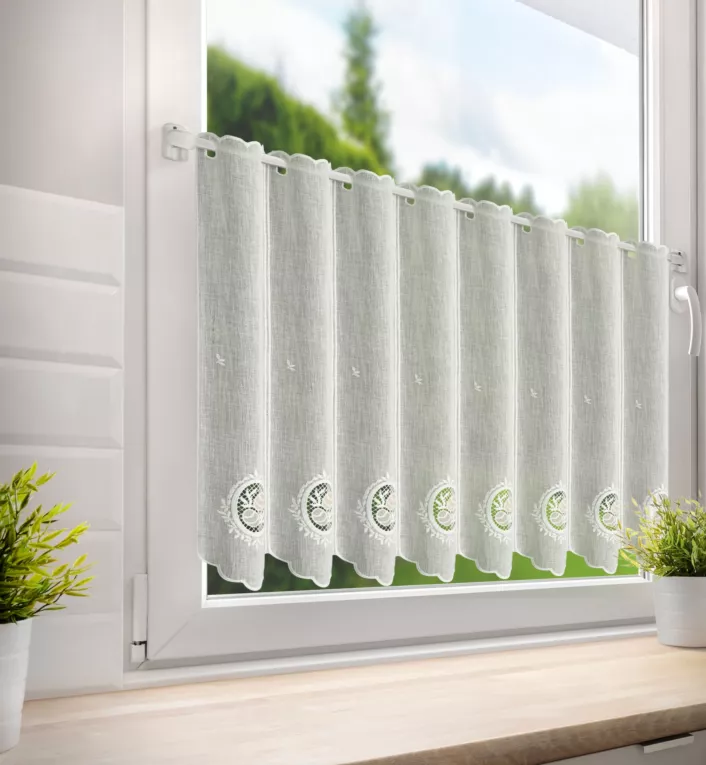 Tkanina firanowa zazdrostka z etaminy z wielkanocnym haftem pisanek Eurofirany