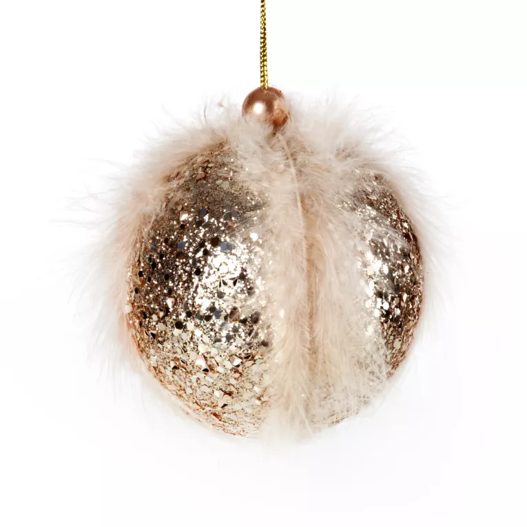 Dekoracyjna bombka choinkowa zdobiona puszystymi piórami Eurofirany