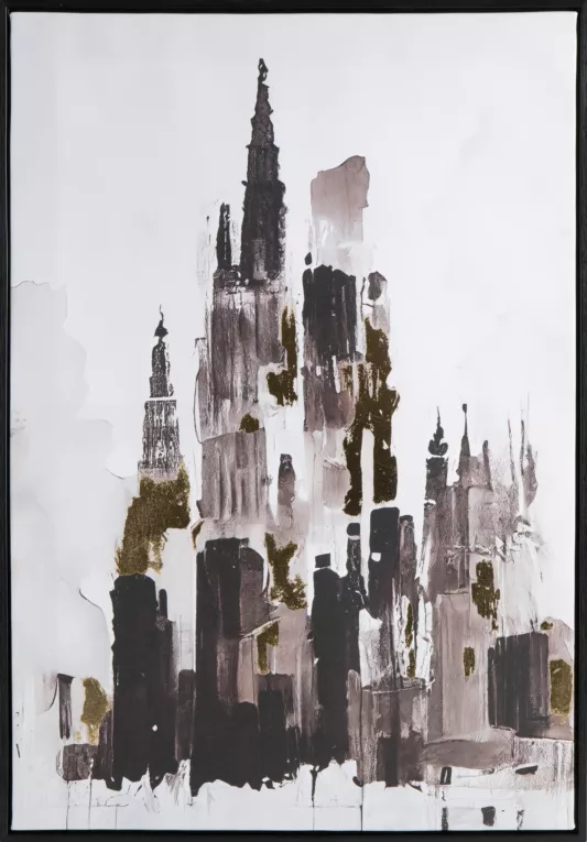 Obraz drukowany na płótniemiejski pejzaż z ciemnozłotymi zdobieniami Eurofirany