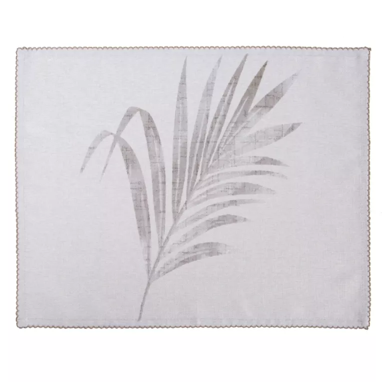Komplet podkładek 4 szt naturalno, stalowy 32x45 cm INES z nadrukowanym motywem liści palmowych