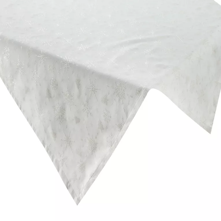 Bieżnik na stół kremowy 85x85 cm z żakardowej tkaniny FLASH świąteczny z motywem jasnozłotych śnieżynek