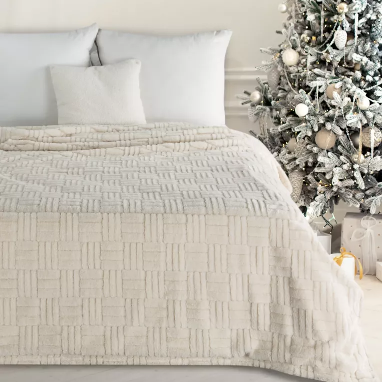 Koc  150x200 cm kremowo, złoty z wytłaczanym wzorem BLINK 3 Eurofirany