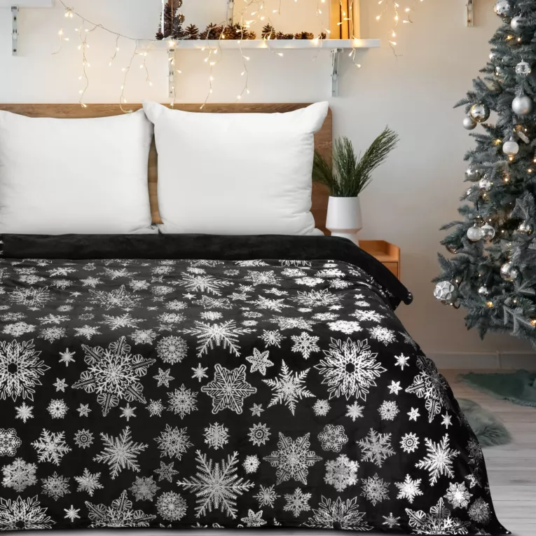 Koc  150x200 cm czarno, srebrny ozdobiony gwiazdkami ISLA Eurofirany