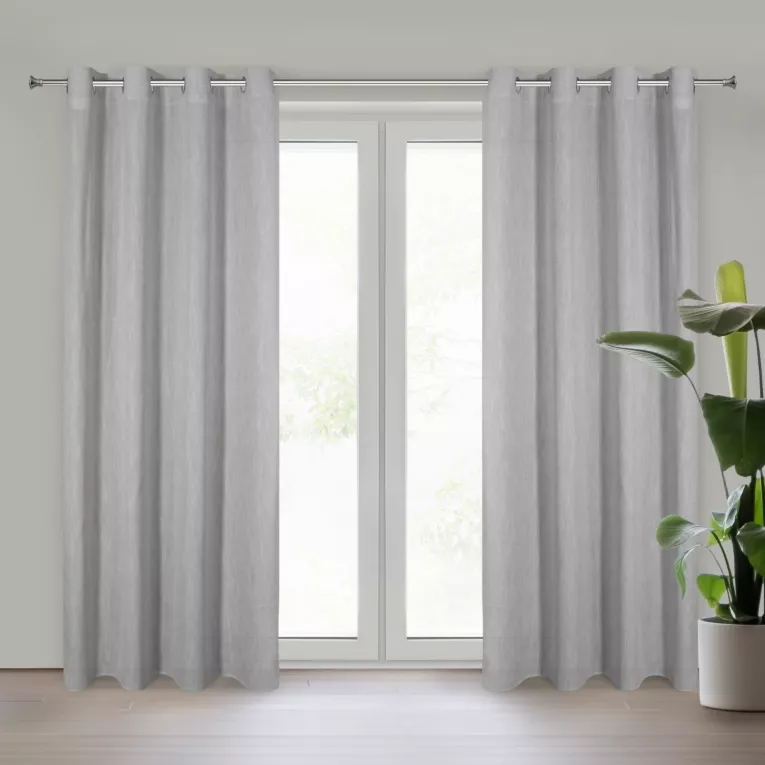Zasłona srebrna z dodatkiem lnu w stylu eko 140x250 cm przelotka LETIKA Eurofirany