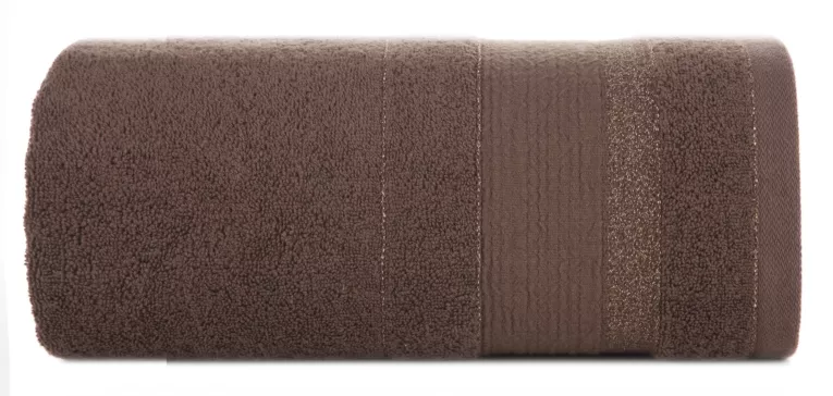 Ręcznik kąpielowy 70x140 cm bawełniany kolor ciemnobrązowy w pasy przetykany błyszczącą nicią 500 g/m2 APRIL Eurofirany