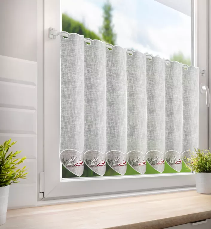 Tkanina firanowa zazdrostka z świątecznym haftem