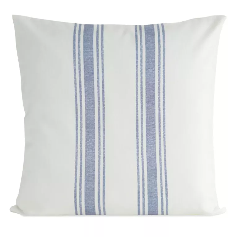 Poszewka na poduszkę 50x50 cm bawełniana z dodatkiem lnu zdobiona subtelnym nadrukiem pasów kremowo, fioletowa LEN Eurofirany