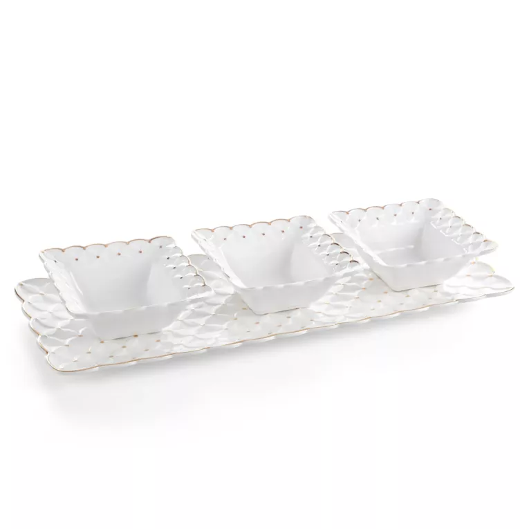 Patera w komplecie z miseczkami BELIA  ze złotymi akcentami Eurofirany