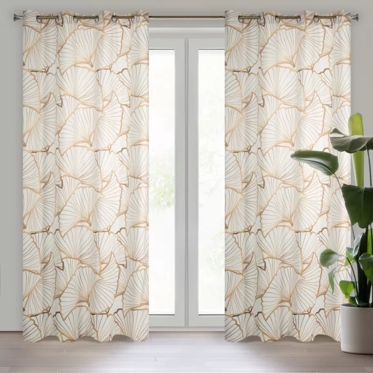 Zasłona biało, beżowa ze wzorem liści z matowego welwetu LUNA 3 140x250 cm przelotka Limited Collection Eurofirany