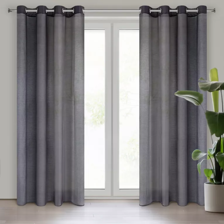 Firana ciemnofioletowa o strukturze drobnego deszczyku wzór poziomy 140x250 cm przelotka REBECCA Eurofirany