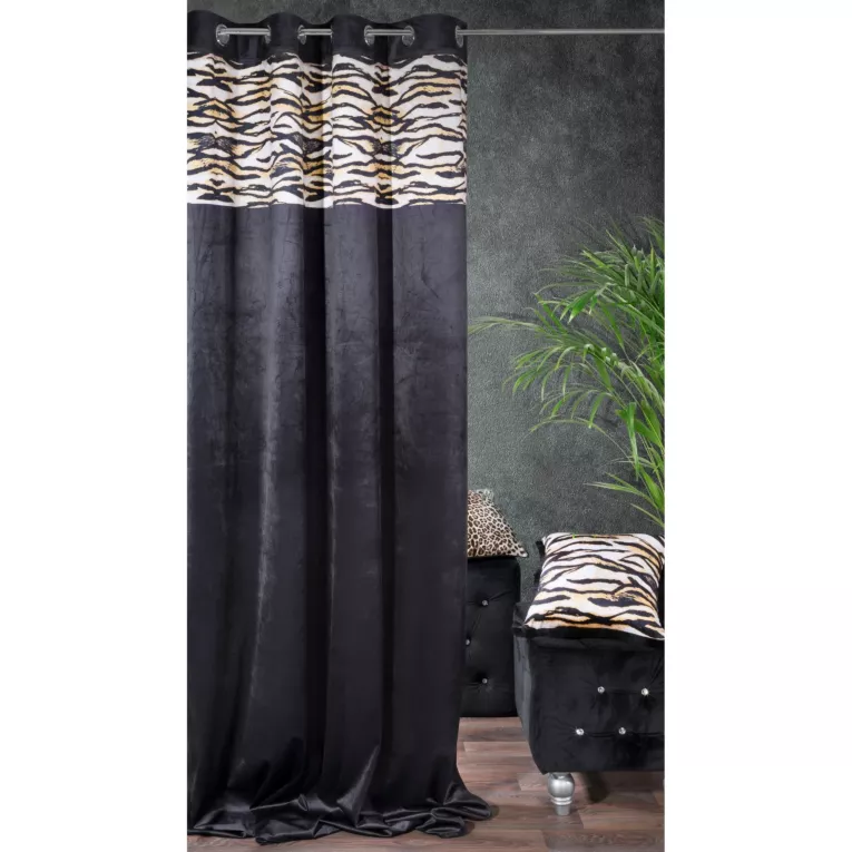 Czarne zasłony welwetowe z modnym motywem zwierzęcym -mój wybór Eva Minge - przelotki