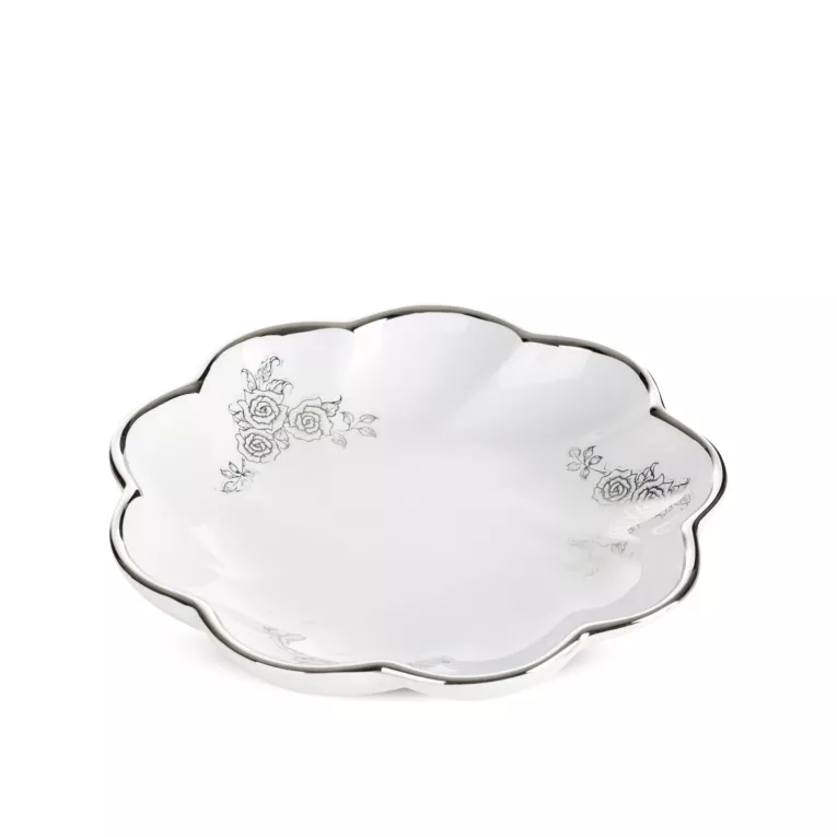 Patera dekoracyjna biało, srebrna  o falowanej formie 20x4 cm ELSA Eurofirany