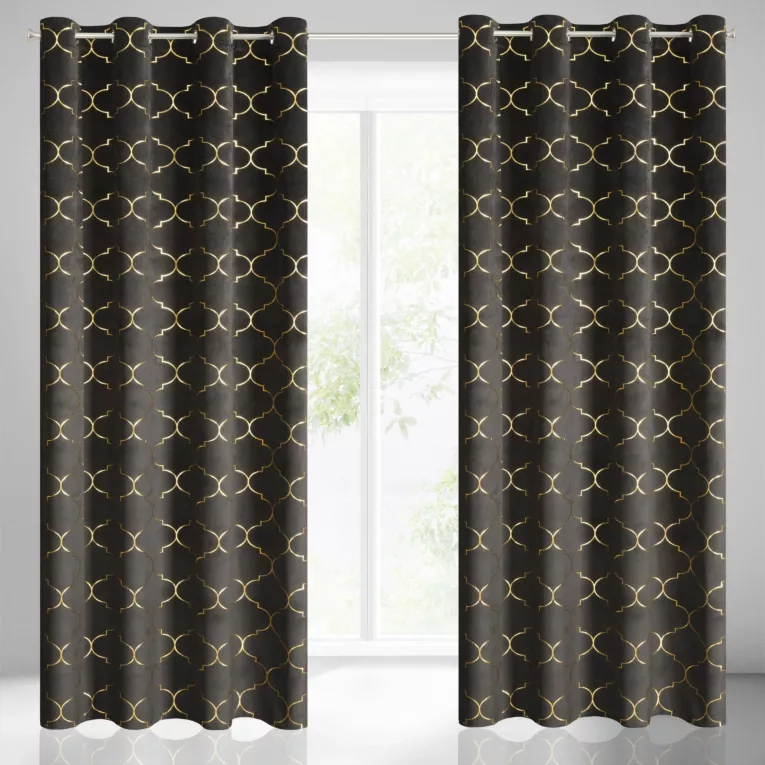 GISEL CZARNY ZASŁONA Z WELWETU KONICZYNA MAROKAŃSKA NA PRZELOTKACH 140x250 cm EUROFIRANY