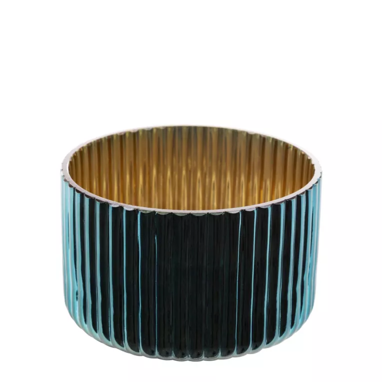 Świecznik dekoracyjny NELA ciemnoturkusowo-złoty ze szkła artystycznego Eurofirany