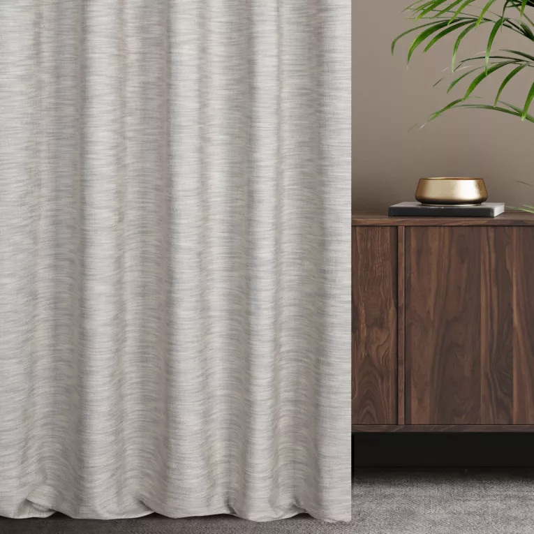Zasłona szyta na taśmie fala popielata z tkaniny z dodatkiem lnu, z melanżowym splotem ekologiczna