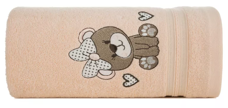 Ręcznik kąpielowy dziecięcy 50x90 cm bawełniany kolor jasnopomarańczowy z haftem misia 450 g/m2 BABY 65 Eurofirany