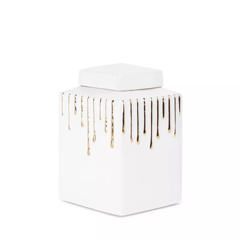 Pojemnik ceramiczny LUIS biały z efektem złotych kropel Eurofirany