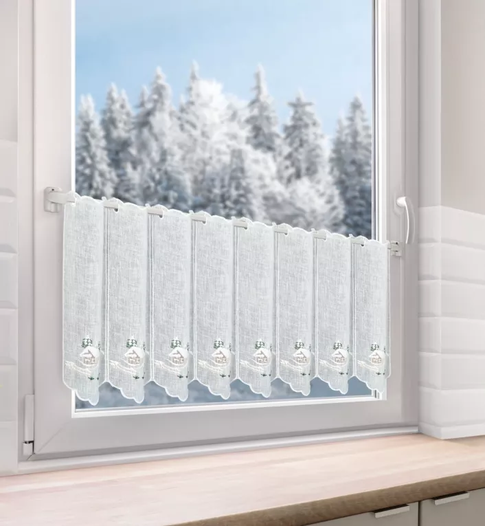 Tkanina firanowa zazdrostka ze świątecznym haftem