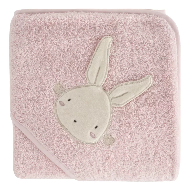Ręcznik kąpielowy dziecięcy 100x100 cm bawełniany kolor różowy z kapturem i haftem króliczka 400 g/m2 BABY 57 Eurofirany