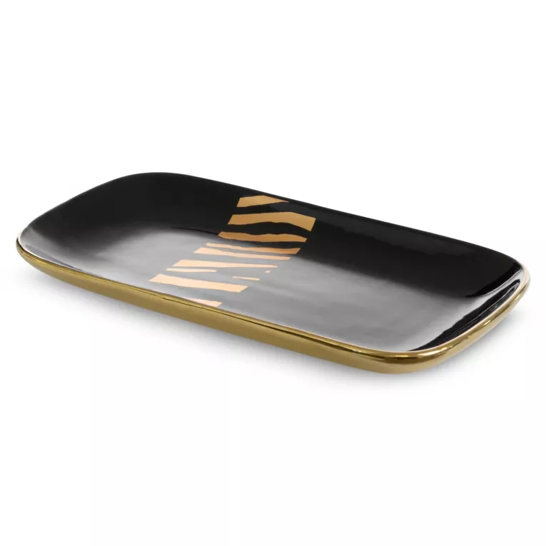 Patera dekoracyjna SELENA czarna prostokątna ze złotym akcentem Eurofirany