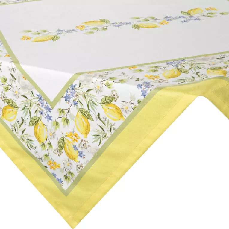 Obrus na stół 90x90 cm jasnokremowo, żółty w letni motyw cytryn  SUMMER 16 Eurofirany