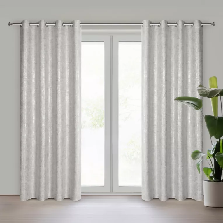 Zasłona srebrna o płóciennym splocie ze złotym połyskiem 140x250 cm przelotka BLANKA Eurofirany