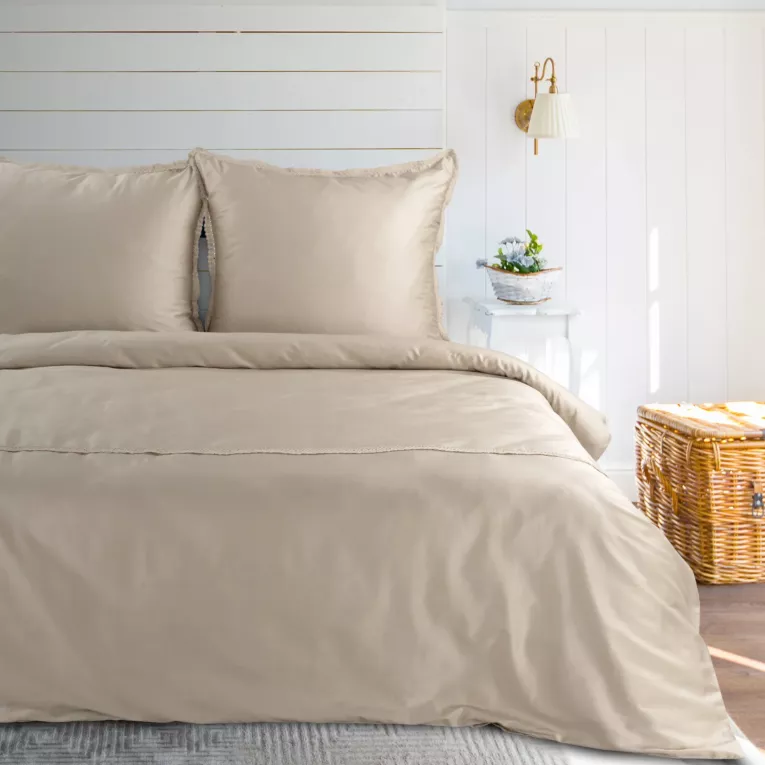 Pościel 160x200 cm z satyny bawełnianej kolor beżowy zdobiona elegancką koronką RETRO 5 Eurofirany