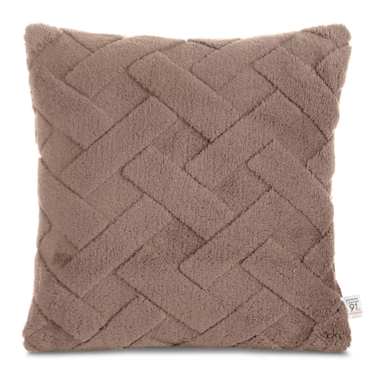 Poszewka na poduszkę 45x45 cm z miękkiego pluszu zdobiona wypukłym wzorem ciemnobeżowa CARO DESIGN 93 Eurofirany