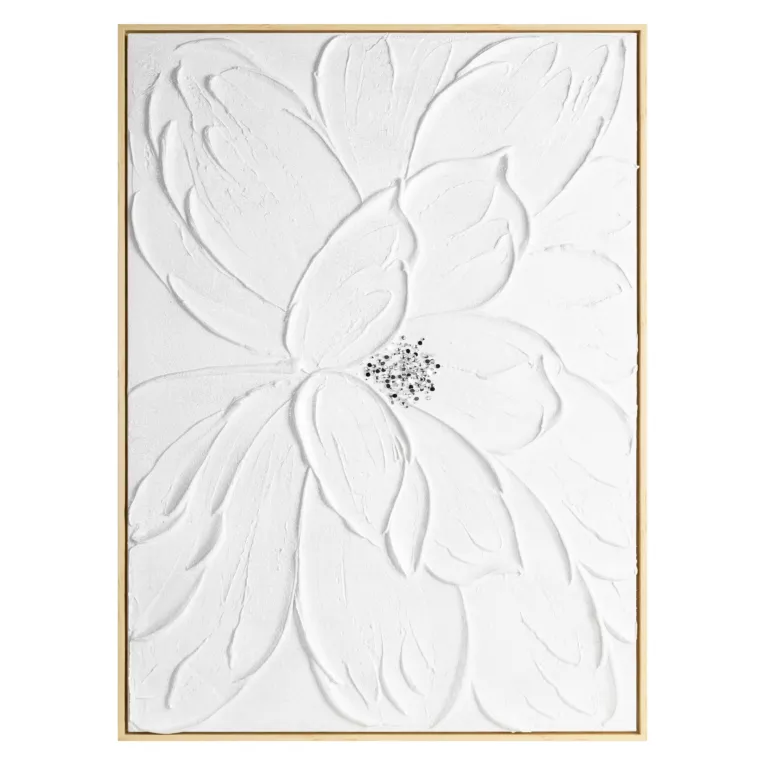 Obraz biały ręcznie malowany trójwymiarowy kwiat zdobiony kryształkami 60x90 cm Eurofirany