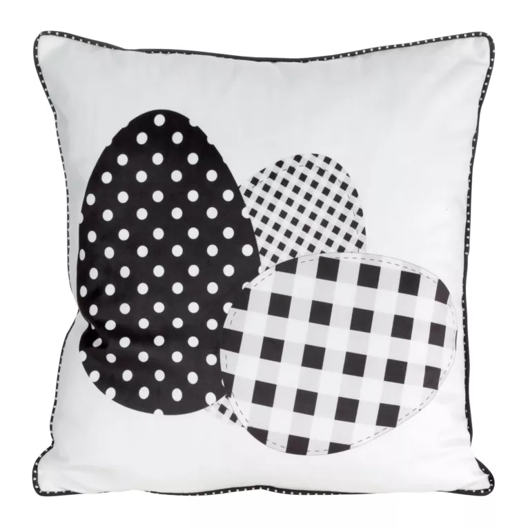 Poszewka na poduszkę 45x45 cm welwetowa i elegancką lamówką na brzegach czarno, biała WIOSNA 1 Eurofirany