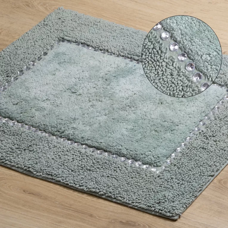 Chic miętowy dywan łazienkowy z kryształami w stylu glamour z kryształkami 50x70 cm Eurofirany