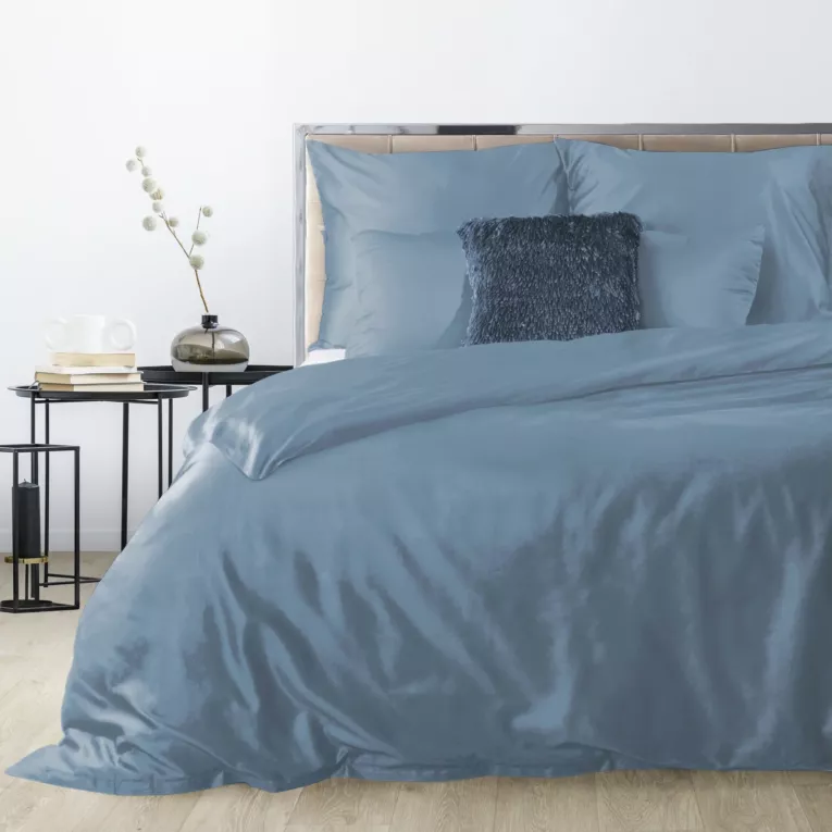 Pościel 160x200 cm gładka z satyny bawełnianej kolor niebieski DINA Diva Line Eurofirany
