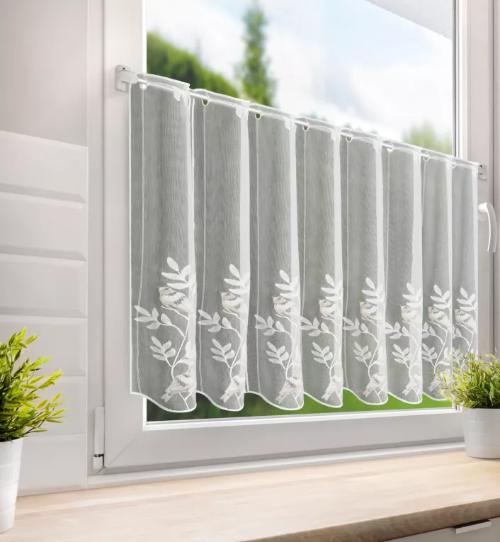 Tkanina firanowa zazdrostka z tkaniny typu aden zdobiona haftem Eurofirany