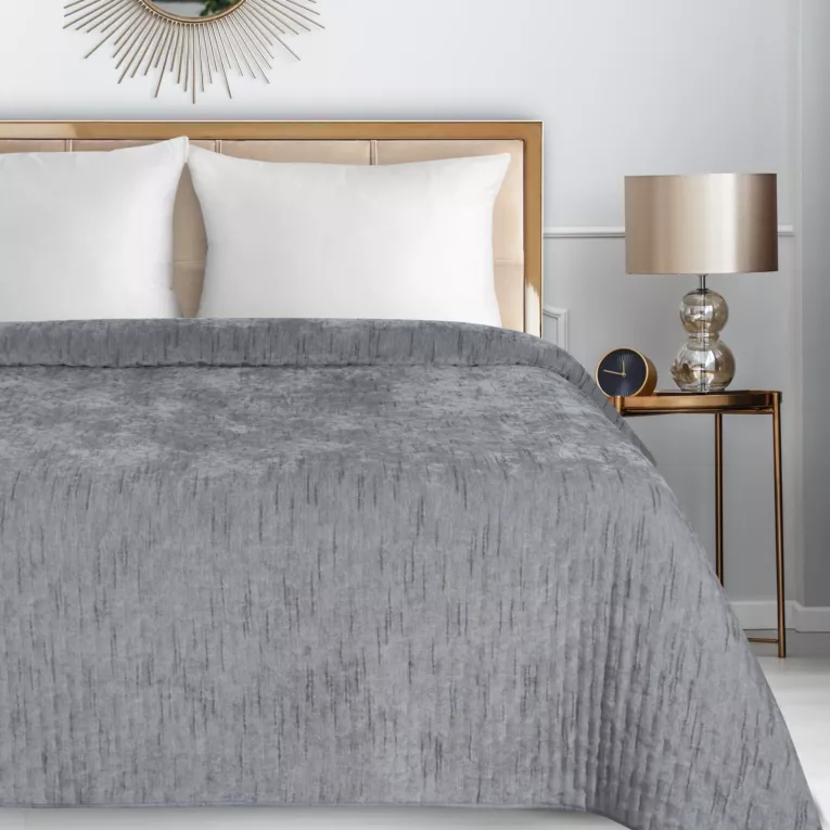 Narzuta szenilowa srebrna 220x240 cm pikowana metodą hot press HELEN1 Eurofirany