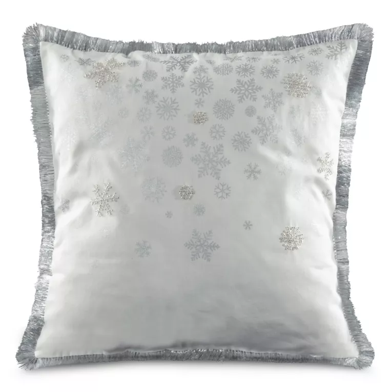 Poszewka na poduszkę 45x45 cm wykończona na bokach frędzlami biało, srebrna Eurofirany